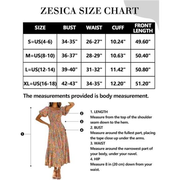 Women's Summer Boho Floral Print Square Neck Ruffle‎ Swing Beach Long Maxi Dress - Picture 6 of 6